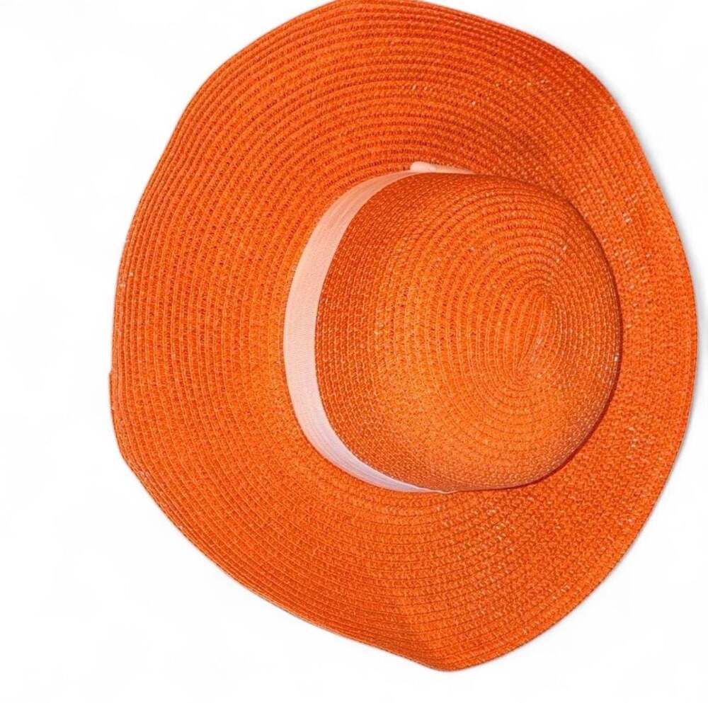 Women's Wide-Brimmed Round-Top Straw Sun Hat with Ribbon Band